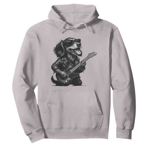 Rock And Roll Dachshund Hoodie Dog Playing Guitar Music Lover TS12 Ice Gray Print Your Wear