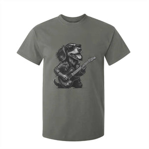 Rock And Roll Dachshund T Shirt For Kid Dog Playing Guitar Music Lover TS12 Military Green Print Your Wear