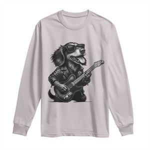 Rock And Roll Dachshund Long Sleeve Shirt Dog Playing Guitar Music Lover TS12 Ice Gray Print Your Wear