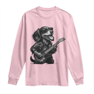 Rock And Roll Dachshund Long Sleeve Shirt Dog Playing Guitar Music Lover TS12 Light Pink Print Your Wear