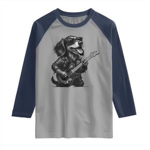 Rock And Roll Dachshund Raglan Shirt Dog Playing Guitar Music Lover TS12 Sport Gray Navy Print Your Wear