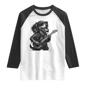 Rock And Roll Dachshund Raglan Shirt Dog Playing Guitar Music Lover TS12 White Black Print Your Wear