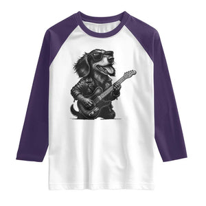 Rock And Roll Dachshund Raglan Shirt Dog Playing Guitar Music Lover TS12 White Purple Print Your Wear