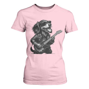 Rock And Roll Dachshund T Shirt For Women Dog Playing Guitar Music Lover TS12 Light Pink Print Your Wear