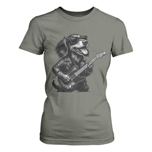 Rock And Roll Dachshund T Shirt For Women Dog Playing Guitar Music Lover TS12 Military Green Print Your Wear