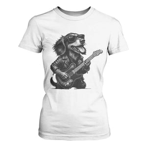 Rock And Roll Dachshund T Shirt For Women Dog Playing Guitar Music Lover TS12 White Print Your Wear