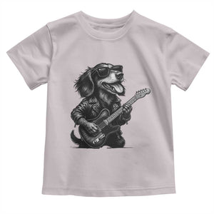 Rock And Roll Dachshund Toddler T Shirt Dog Playing Guitar Music Lover TS12 Ice Gray Print Your Wear