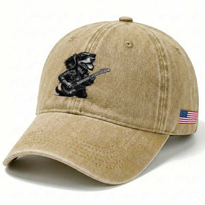 Rock And Roll Dachshund Washed Cotton Baseball Cap Dog Playing Guitar Music Lover TS12 Print Your Wear