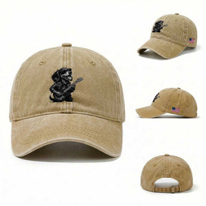 Rock And Roll Dachshund Washed Cotton Baseball Cap Dog Playing Guitar Music Lover TS12 Washed Cap Universal Fit Khaki Print Your Wear
