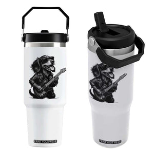 Rock And Roll Dachshund Flip Straw Tumbler Dog Playing Guitar Music Lover TS12 One Size: 30 oz White Print Your Wear