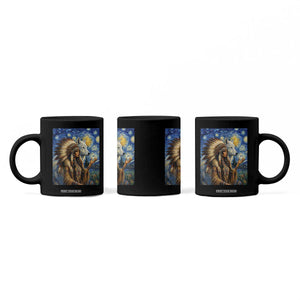 Native American Woman And White Wolf Coffee Mug Starry Night Inspired Art