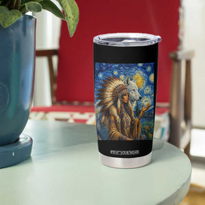 Native American Woman And White Wolf Tumbler Cup Starry Night Inspired Art TS12 Print Your Wear