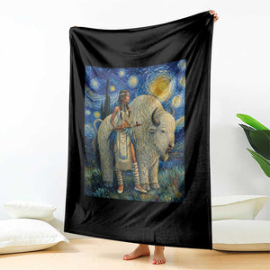 White Buffalo Woman Throw Blanket North American Native Legends Starry Night Inspired Art