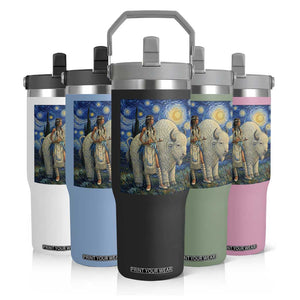 White Buffalo Woman Flip Straw Tumbler North American Native Legends Starry Night Inspired Art