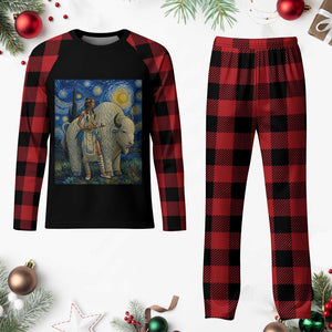 White Buffalo Woman Plaid Pajama Set North American Native Legends Starry Night Inspired Art