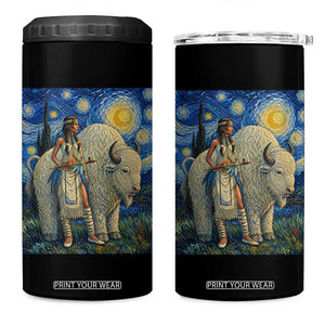 White Buffalo Woman 4 in 1 Can Cooler Tumbler North American Native Legends Starry Night Inspired Art