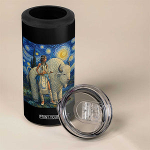 White Buffalo Woman 4 in 1 Can Cooler Tumbler North American Native Legends Starry Night Inspired Art