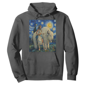 White Buffalo Woman Hoodie North American Native Legends Starry Night Inspired Art