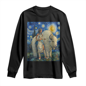 White Buffalo Woman Long Sleeve Shirt North American Native Legends Starry Night Inspired Art