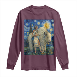 White Buffalo Woman Long Sleeve Shirt North American Native Legends Starry Night Inspired Art
