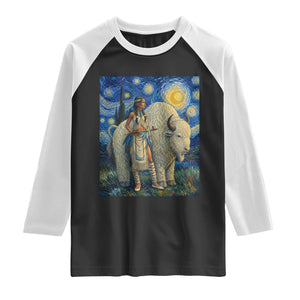 White Buffalo Woman Raglan Shirt North American Native Legends Starry Night Inspired Art