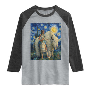 White Buffalo Woman Raglan Shirt North American Native Legends Starry Night Inspired Art