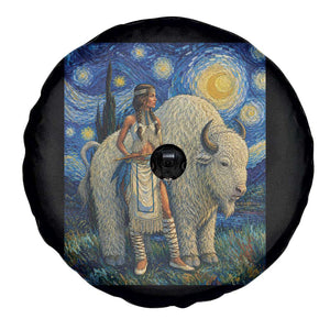 White Buffalo Woman Spare Tire Cover North American Native Legends Starry Night Inspired Art