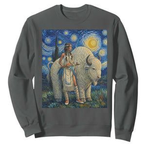 White Buffalo Woman Sweatshirt North American Native Legends Starry Night Inspired Art