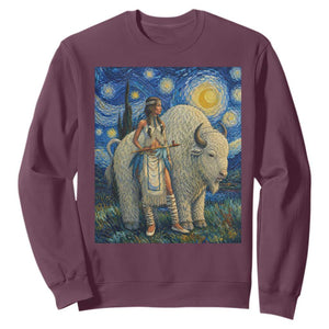 White Buffalo Woman Sweatshirt North American Native Legends Starry Night Inspired Art