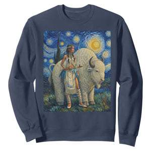 White Buffalo Woman Sweatshirt North American Native Legends Starry Night Inspired Art