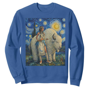 White Buffalo Woman Sweatshirt North American Native Legends Starry Night Inspired Art