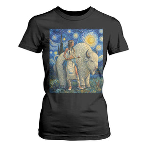 White Buffalo Woman T Shirt For Women North American Native Legends Starry Night Inspired Art