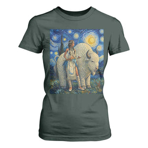 White Buffalo Woman T Shirt For Women North American Native Legends Starry Night Inspired Art