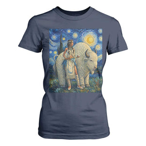 White Buffalo Woman T Shirt For Women North American Native Legends Starry Night Inspired Art