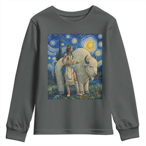 White Buffalo Woman Youth Sweatshirt North American Native Legends Starry Night Inspired Art