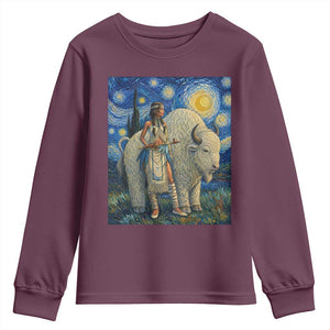 White Buffalo Woman Youth Sweatshirt North American Native Legends Starry Night Inspired Art