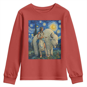 White Buffalo Woman Youth Sweatshirt North American Native Legends Starry Night Inspired Art