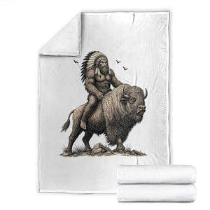 Funny Bigfoot Buffalo Rider Throw Blanket Native Inspired Heritage Graphic