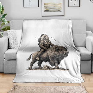 Funny Bigfoot Buffalo Rider Throw Blanket Native Inspired Heritage Graphic