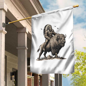Funny Bigfoot Buffalo Rider Garden Flag Native Inspired Heritage Graphic