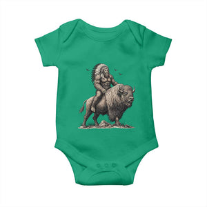 Funny Bigfoot Buffalo Rider Baby Onesie Native Inspired Heritage Graphic