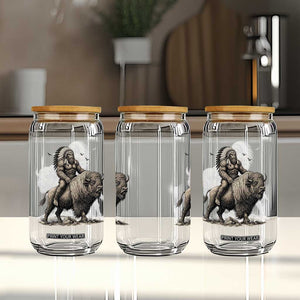 Funny Bigfoot Buffalo Rider Glass Can Native Inspired Heritage Graphic