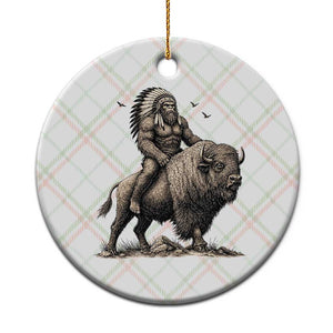 Funny Bigfoot Buffalo Rider Ceramic Ornament Native Inspired Heritage Graphic
