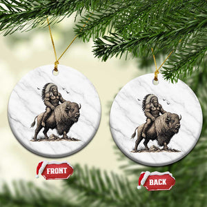 Funny Bigfoot Buffalo Rider Ceramic Ornament Native Inspired Heritage Graphic