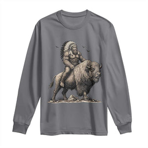 Funny Bigfoot Buffalo Rider Long Sleeve Shirt Native Inspired Heritage Graphic