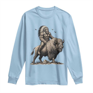 Funny Bigfoot Buffalo Rider Long Sleeve Shirt Native Inspired Heritage Graphic