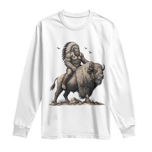 Funny Bigfoot Buffalo Rider Long Sleeve Shirt Native Inspired Heritage Graphic
