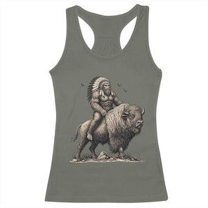 Funny Bigfoot Buffalo Rider Racerback Tank Top Native Inspired Heritage Graphic