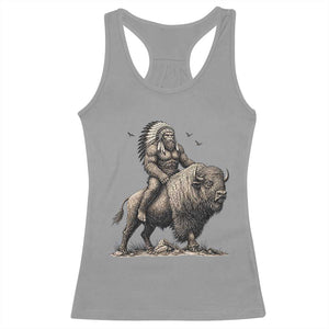 Funny Bigfoot Buffalo Rider Racerback Tank Top Native Inspired Heritage Graphic