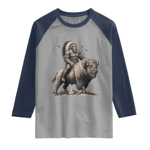 Funny Bigfoot Buffalo Rider Raglan Shirt Native Inspired Heritage Graphic